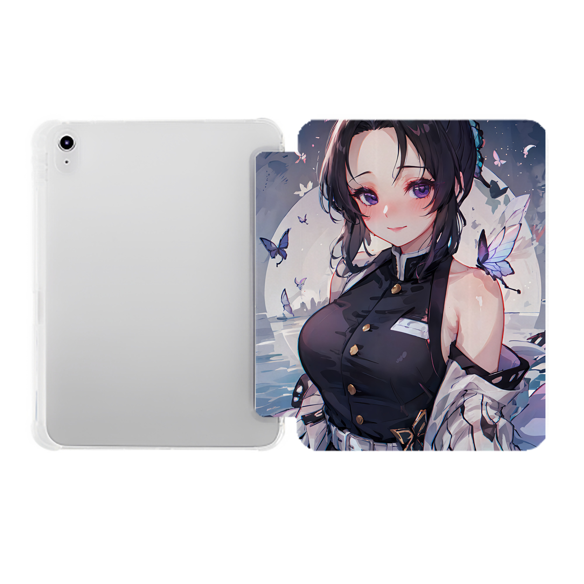 （画像用） 鬼滅の刃（きめつのやいば）蟲柱-胡蝶 しのぶ／こちょう しのぶ Kochou Shinobu IPad ケース ペン収納付き 三つ折りスタンド PUレザー×シリコン 対応機種9.5/10.5/10.9インチ